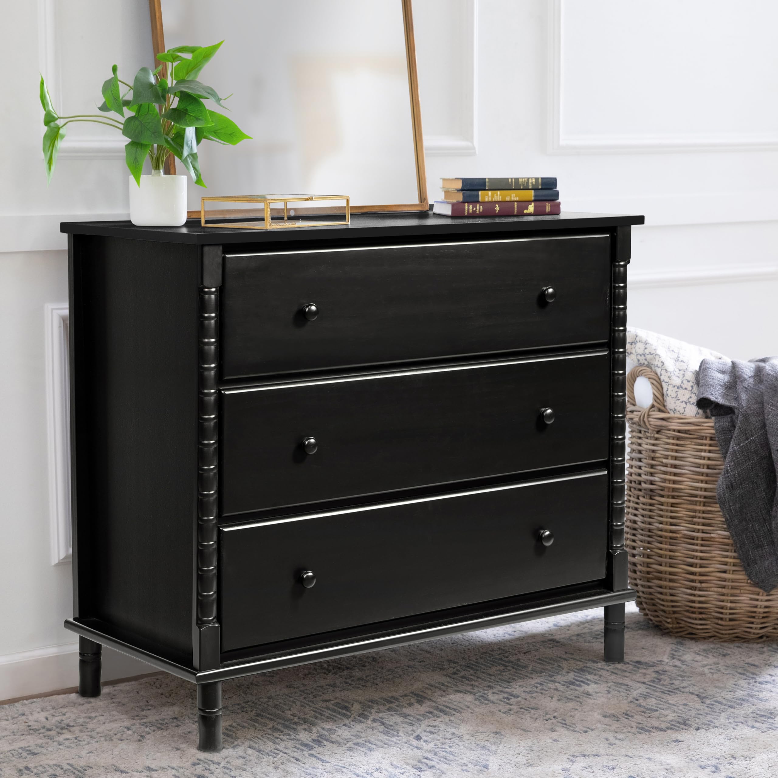 black spindle dresser Davinci Jenny Lind 3-Drawer in Ebony : Home & Kitchen Model-AI Each spindle is made Black Dresses For Funeral COLOR:Elegant Sky
