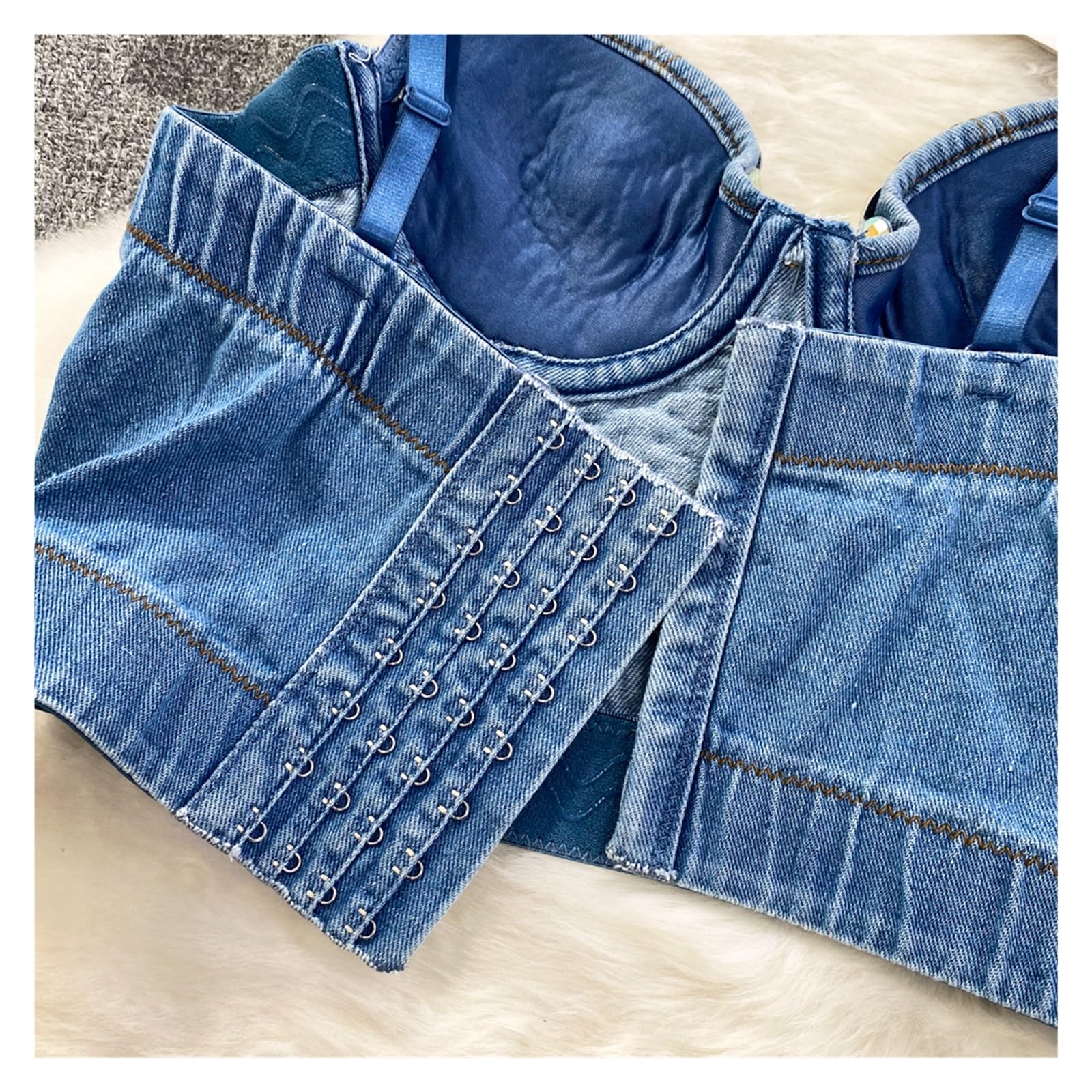 Top Brillantinato Donna Donna Estate Denim Canotta Corsetto Top Costruito in Reggiseno Cristallo Diamanti Perla Jeans di Lusso High Street Club Festa