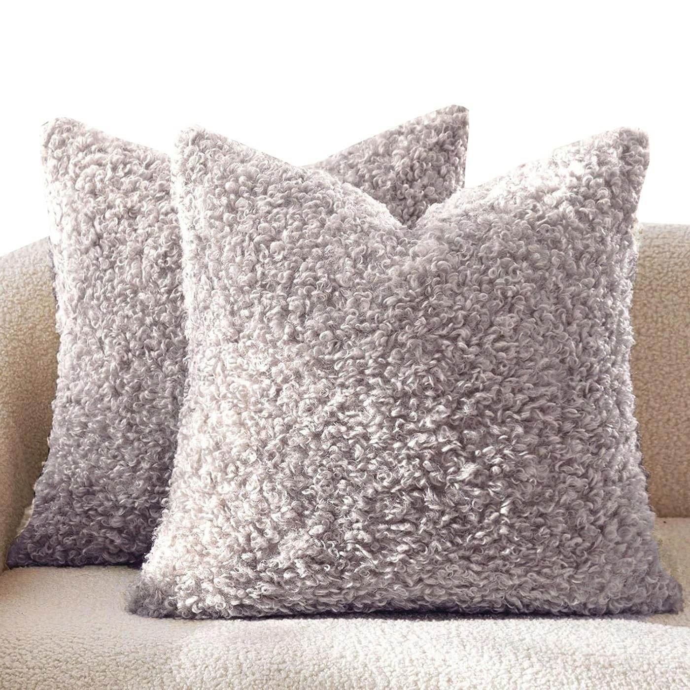 SWJ-swjssb Teddy Fleece Cushion Covers Pack Of 2，Fluffy Soft Throw Pillow Cases,Plush Pillow Case For Protector Sofa Couch Bedroom Car Home Decorative Pillowcases With Zipper(Grey,50x50 cm Set of 2)