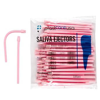 1000 Dental Saliva Ejectors Disposable - Medical Grade Latex Free Evacuation Suction Tips - Flexible Pink Tube with Pink Tip 10 Bags of 100 by PlastCare USA