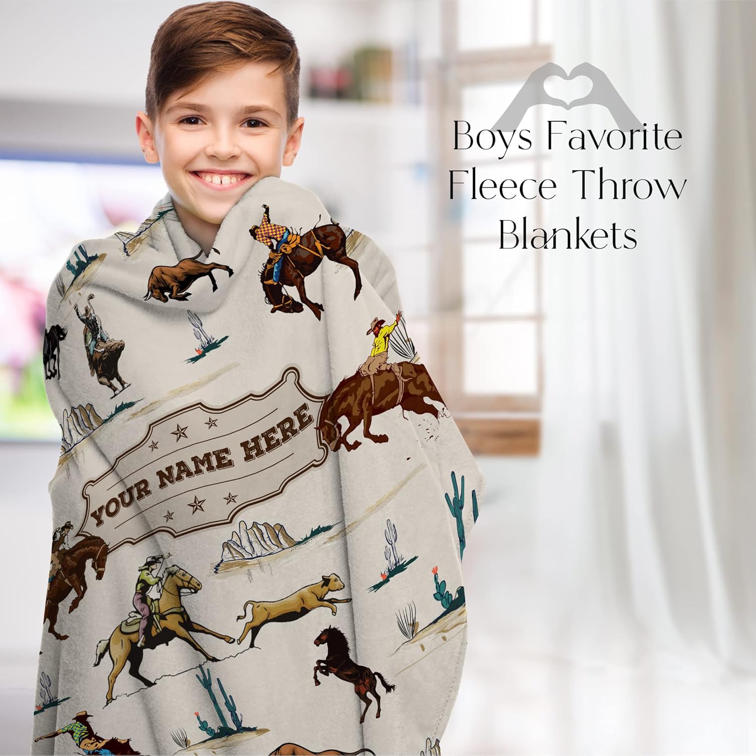 Personalized Cowboy Blanket for Boys, Cute Custom Name Throw for Kids, Classic Western Theme, Soft and Plush, Newborn or Birthday Gift, (Fleece 50x60)