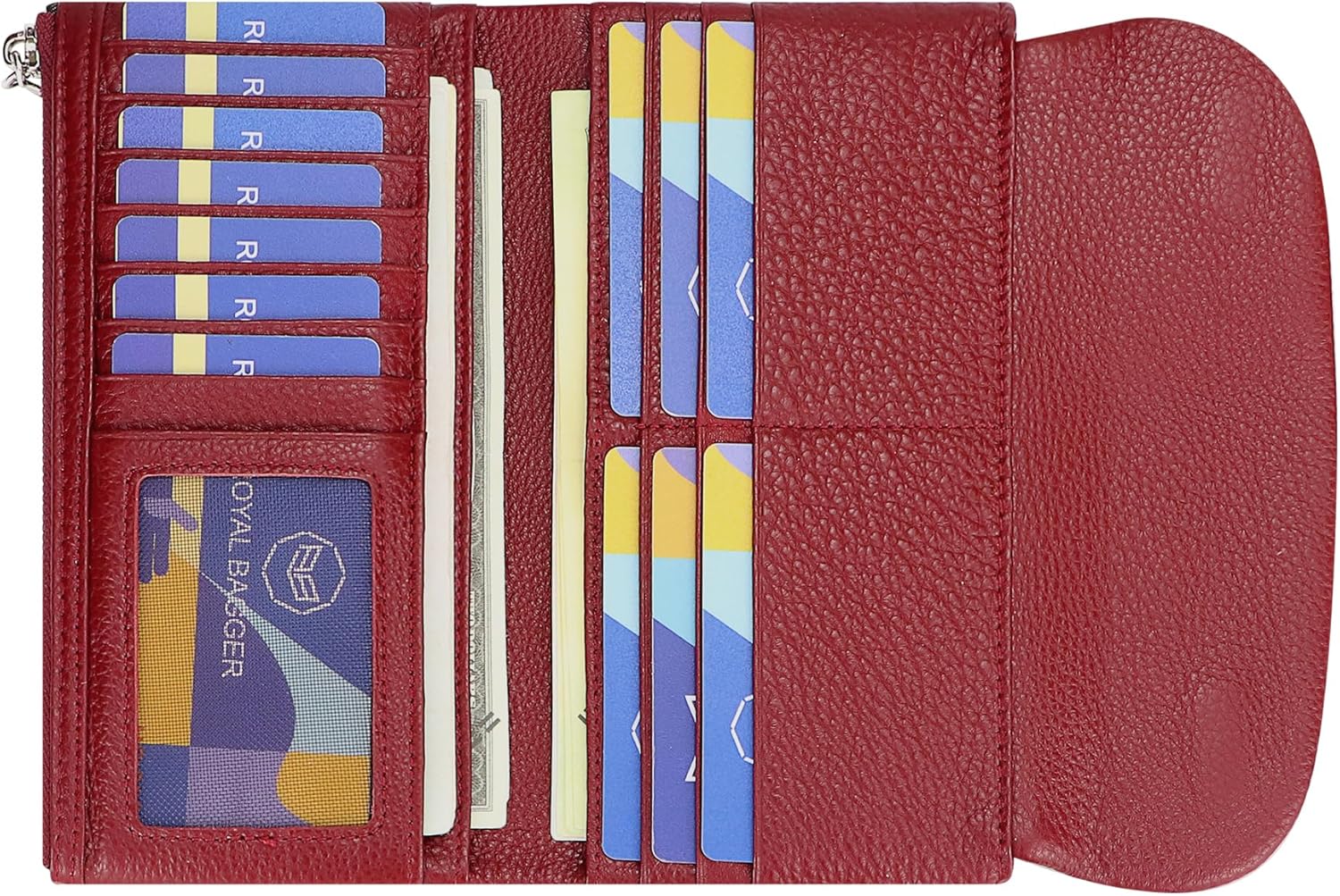 Royal Bagger Women’s RFID Blocking Long Wallet – Genuine Cow Leather Trifold Purse with Multi-Card Slots & Magnetic Closure 5063 (Grey)