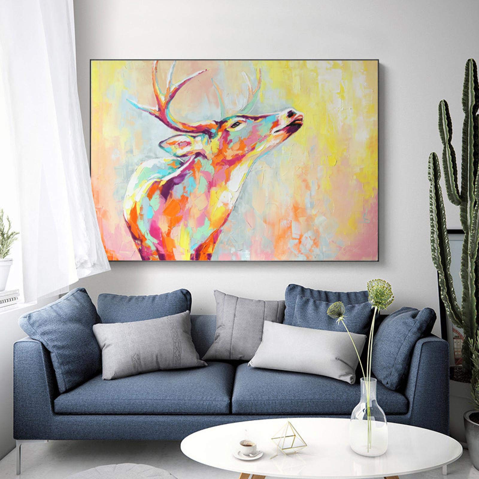 Amazon｜キャンバス絵画抽象的なカラフルな鹿の動物の写真リビング