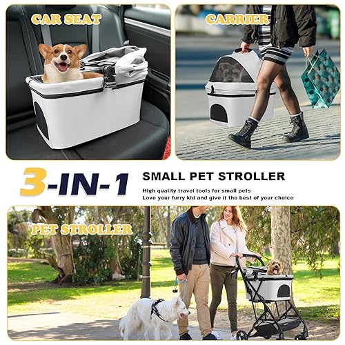 Miniatura 2 de Cochecito de perro para perros pequeños y gatos de hasta 33 libras, 3 en 1, ligero, plegable, con transportador extraíble, cesta de almacenamiento