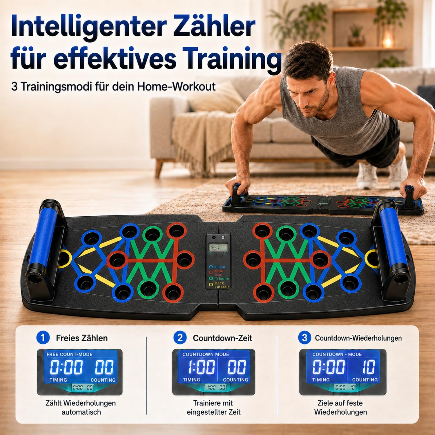 30-in-1 Liegestützbrett Set mit Zähler, klappbares Push Up Board mit Anti-Rutsch Griffen, Liegestützgriffe für Home Workout, Brust, Schulter, Rücken & Trizeps