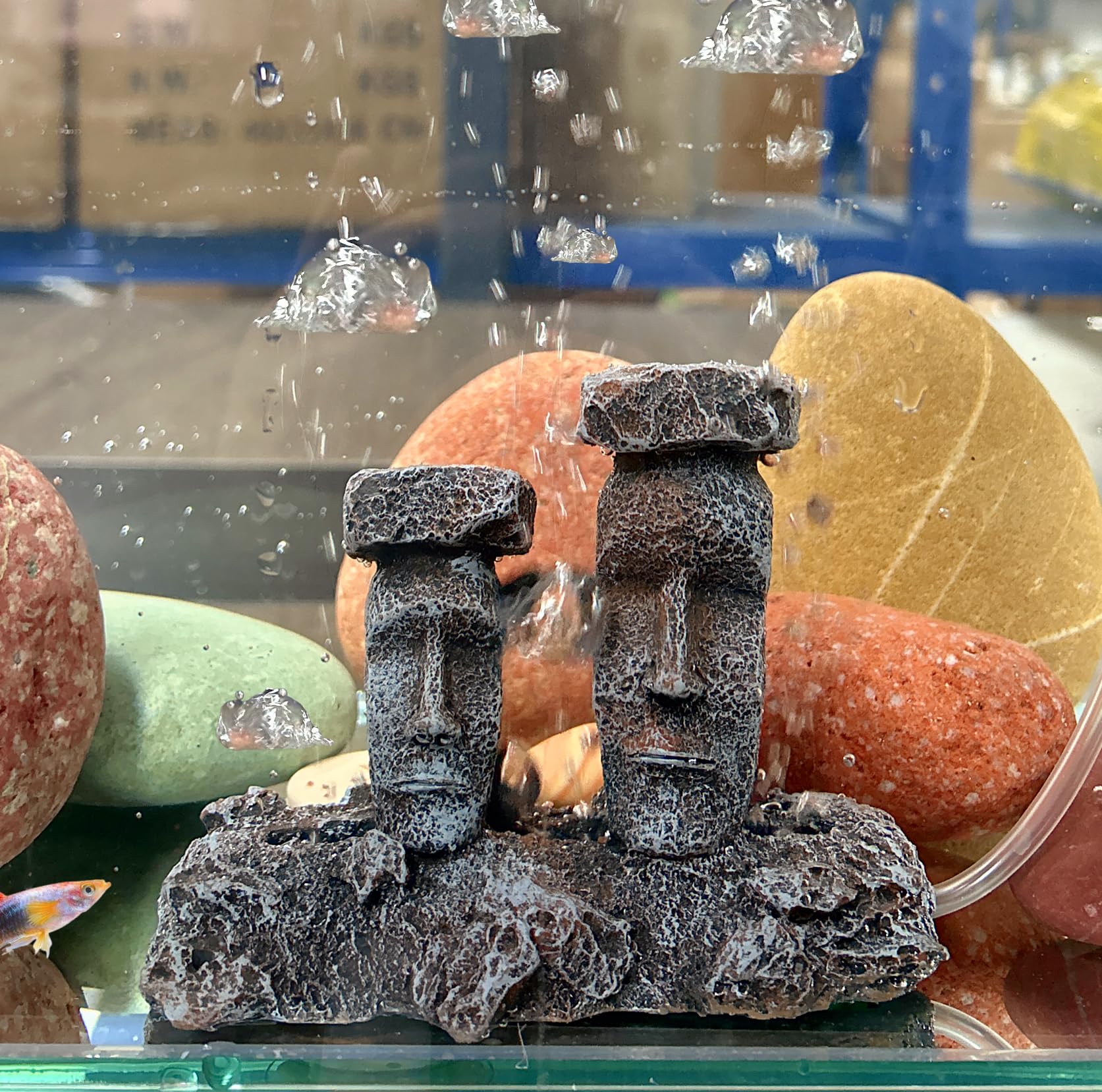 AWXZOMBubbler for Aquarium Fish Tank Aquarium air Bubbler Decorations Easter Island Moai Statues Aquarium Bubbler Decorations