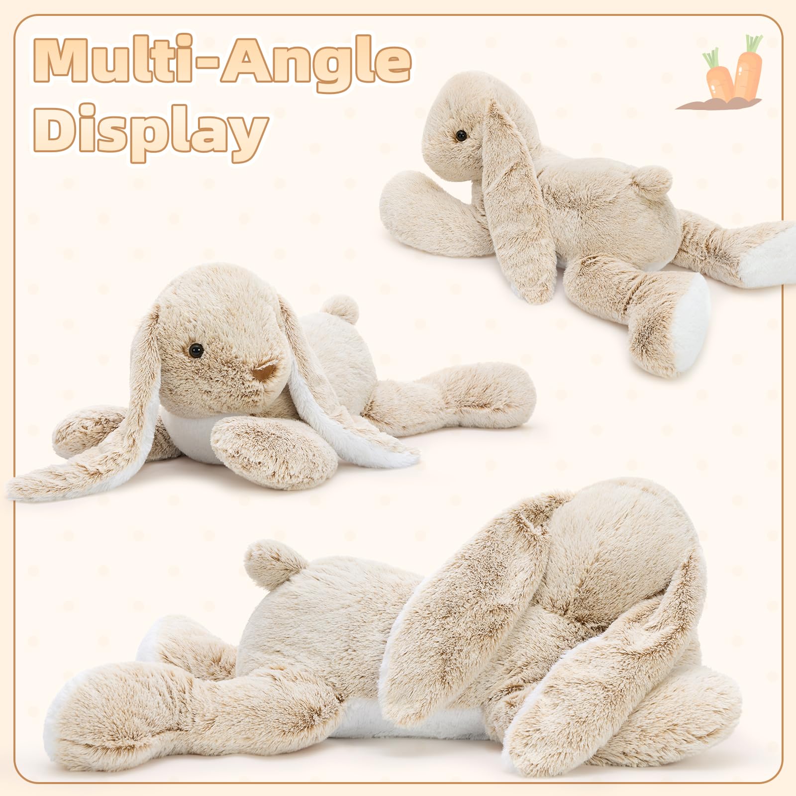 MorisMos 80cm lang riesen Hase Kuscheltier XXL, groß Braun Hase Stofftier Plüschtier, weich Kaninchen Plüschhase Puppe, Geburtstag Weihnachten Geschenk Kinder Baby