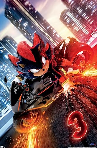 Trends International Sonic The Hedgehog 3 - Shadow Motorcycle One Sheet Wall Poster, 34L x 22.4W, Unframed Version - Unframed Version - 34"L x 22.4"W