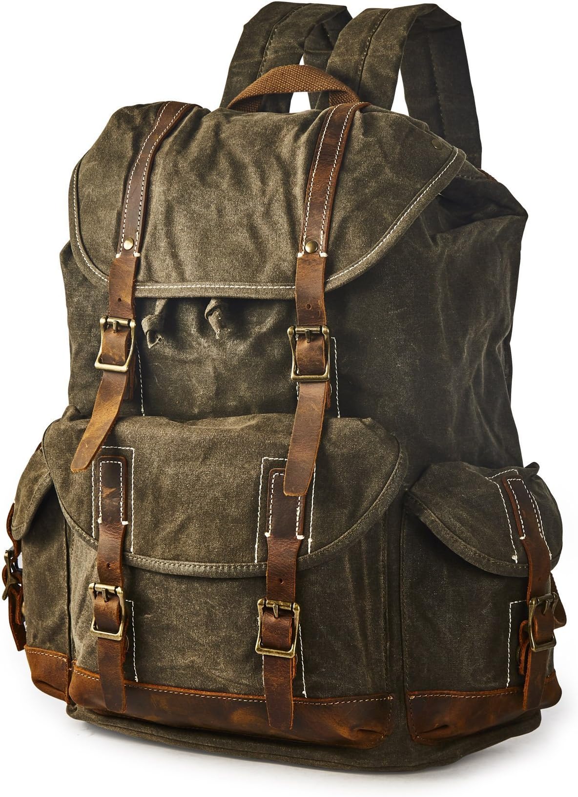 Heavy Duty Waxed Canvas Vintage Backpack for Men Women Trim Casual 15.6" laptop Travel Rucksack Shoulder Rucksack for Travel