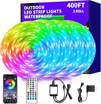 400ft Outdoor LED Strip Lights,IP68 Outside Led Light Strips Waterproof with APP/Remote Control,Music Sync RGB Exterior Led Rope Lights for Bedroom Garden Staircase Parties2 Rolls of 200ft