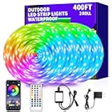 vimeepro 400ft Outdoor LED Strip Lights,IP68 Outside Led Light Strips Waterproof with APP/Remote Control,Music Sync RGB Exterior Led Rope Lights for Bedroom Garden Staircase Parties（2 Rolls of 200ft）