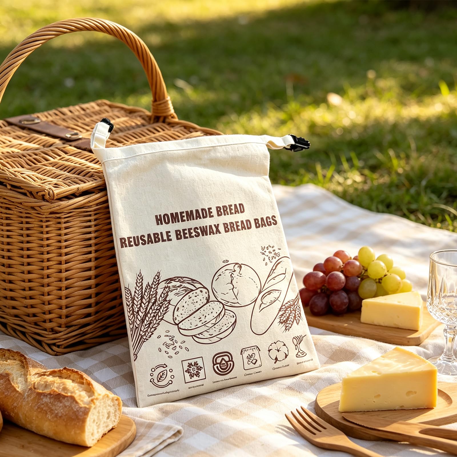 Borsa portapane riutilizzabile in tessuto cotone 33 x 43 cm Organizzatore da bancone da cucina per panettieri domestici Borsa portapane da bancone Borsa portapane in cotone Custodia per pane da