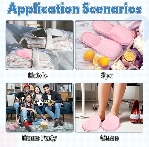 Miniatura 7 de Zhehao 10 pares de pantuflas de casa lavables para invitados, con punta abierta, para mujeres, hombres, suaves, desechables, de algodón, lino,
