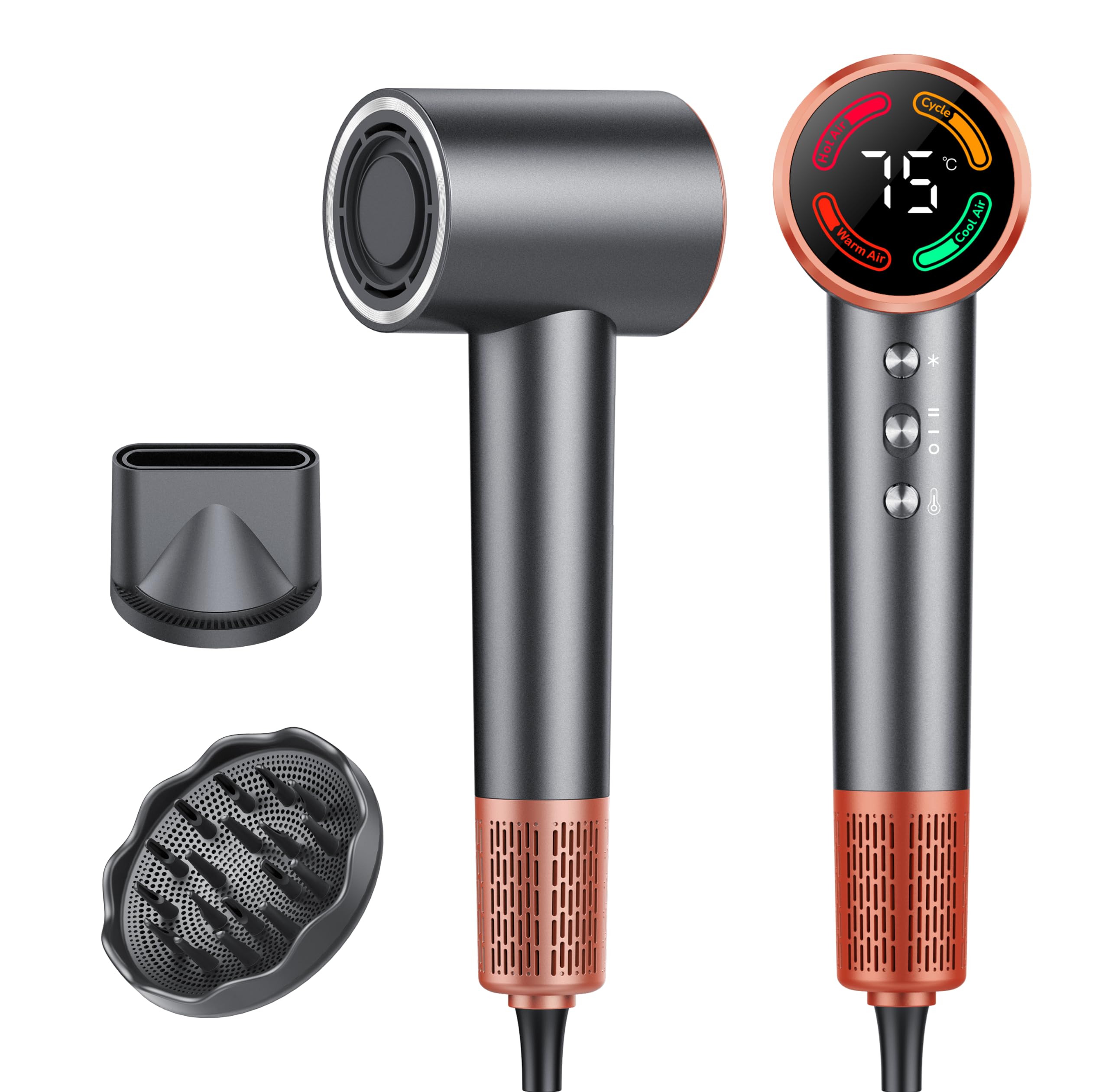Hair Dryer, High Speed Blow Dryer with Diffuser, 500M Ionic Negative Blow Dryer for Fast Drying, Low Noise & Smart Temperature Control & LED