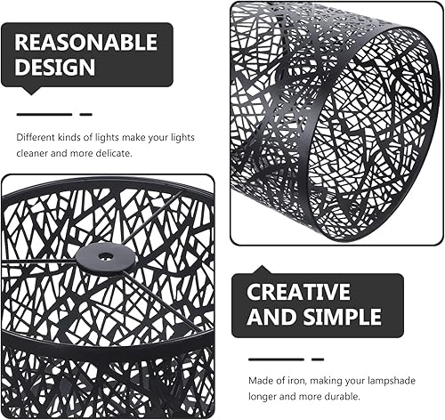 Miniatura 3 de Pantalla hueca de hierro forjado, pantalla negra, pantalla de lámpara grande, pantalla de repuesto, pantalla de mesa, pantalla de metal, pantalla de