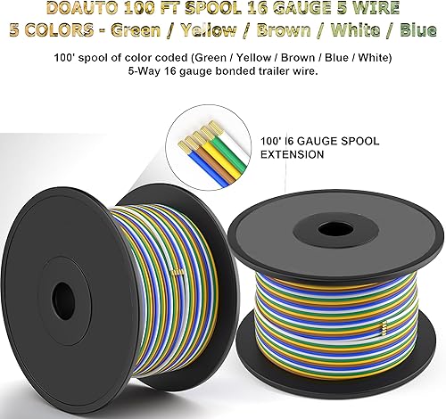 Miniatura 5 de Suficiente 100 pies Suficiente 16AWG Arnés de cableado de remolque de 5 vías enlazado para RV, caravana, remolque de barco, carrete, CCA estándar,