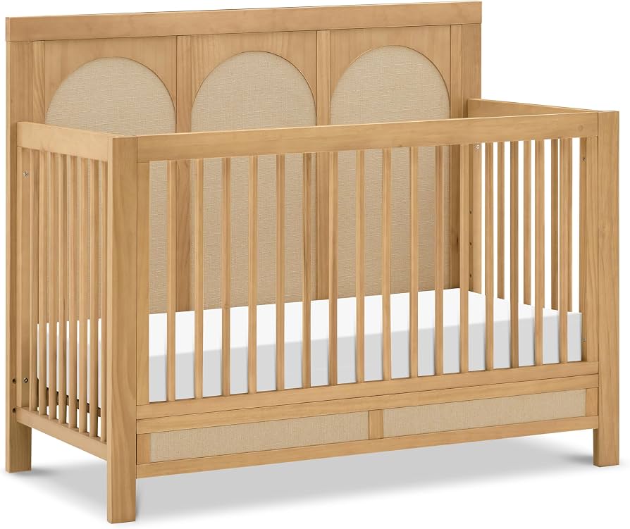 Namesake Eloise 4-in-1 Crib, Honey & Performance Sand Eco-Weave | GREENGUARD Gold Certified - Baby Crib Convertible to Toddler Bed, Daybed, Full-Size Bed