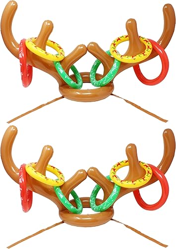 JOYIN Juego de lanzamiento de cuernos de reno inflables, 14 piezas, juegos de fiesta de Navidad, juego de lanzamiento de anillos para suministros de