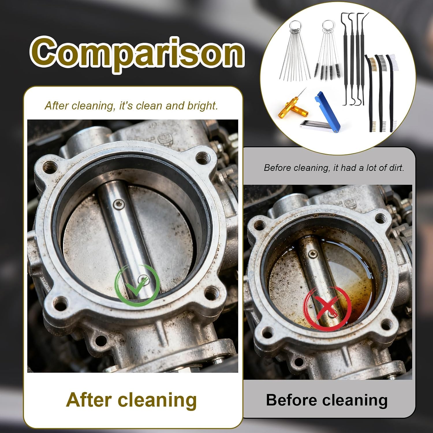 Carburetor Cleaning Kit Tool, Includes 13 Needles 4 Cleaning Hooks 3 Dual-Head Nylon Brushes10 Single-Headed Needles 1 Pointed Hook Scraper for ATV Welder Motorcycle Carb Spray Jet Torch Tips