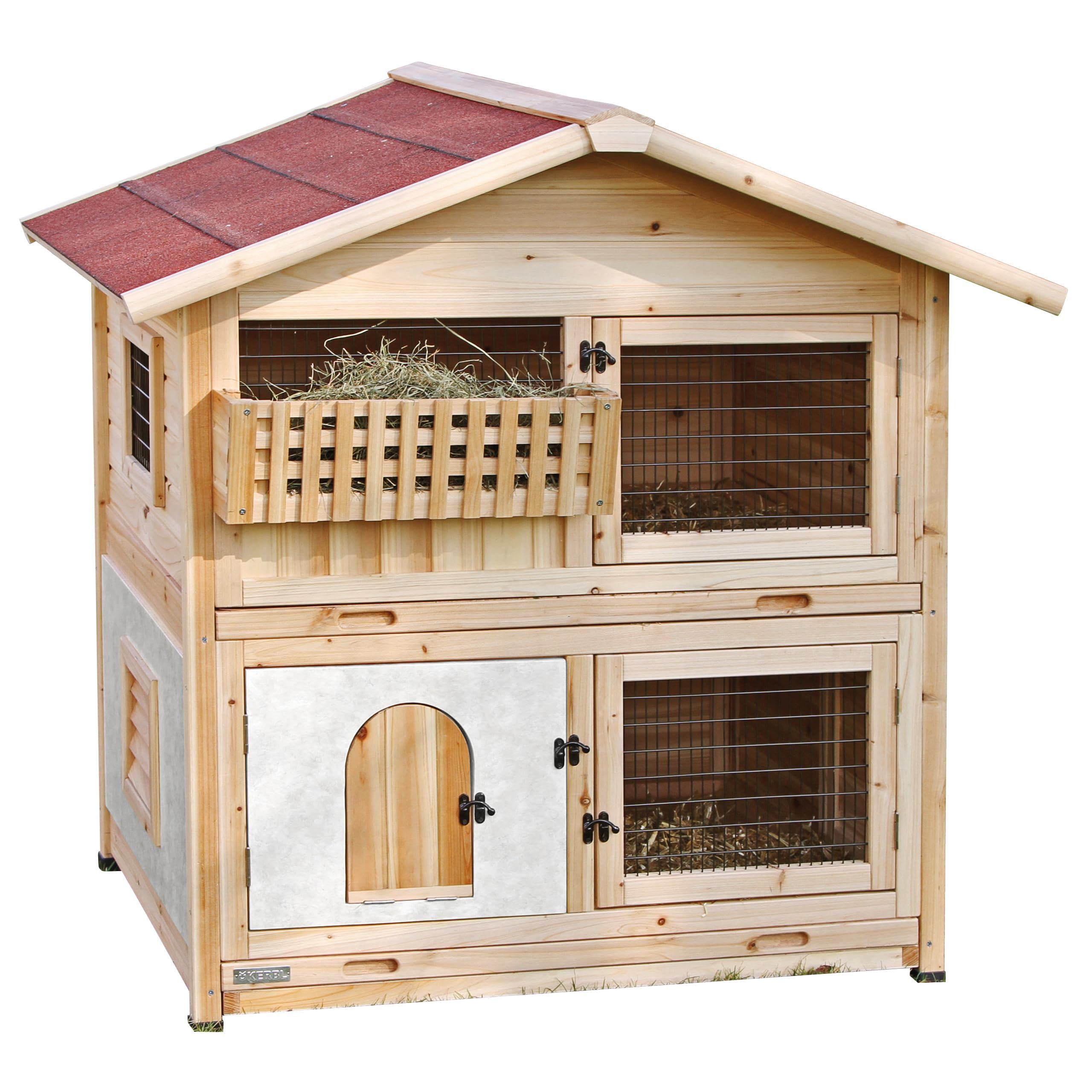 Kerbl Pet Nagerstall Tyrol Alpin, Kaninchenstall, 119x100x119cm, Holz, Metallgitter, Hasen, Kaninchen, Meerschweinchen, Hüttendesign, höhenverstellbar