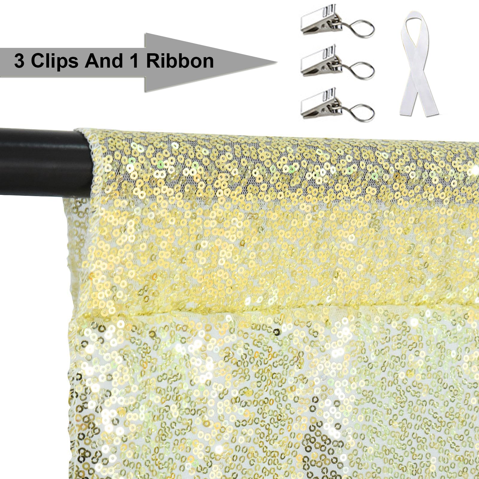 Rideaux à paillettes jaunes 122 x 215 cm pour accessoires de photographie, arche de mariage et décoration de fête prénuptiale