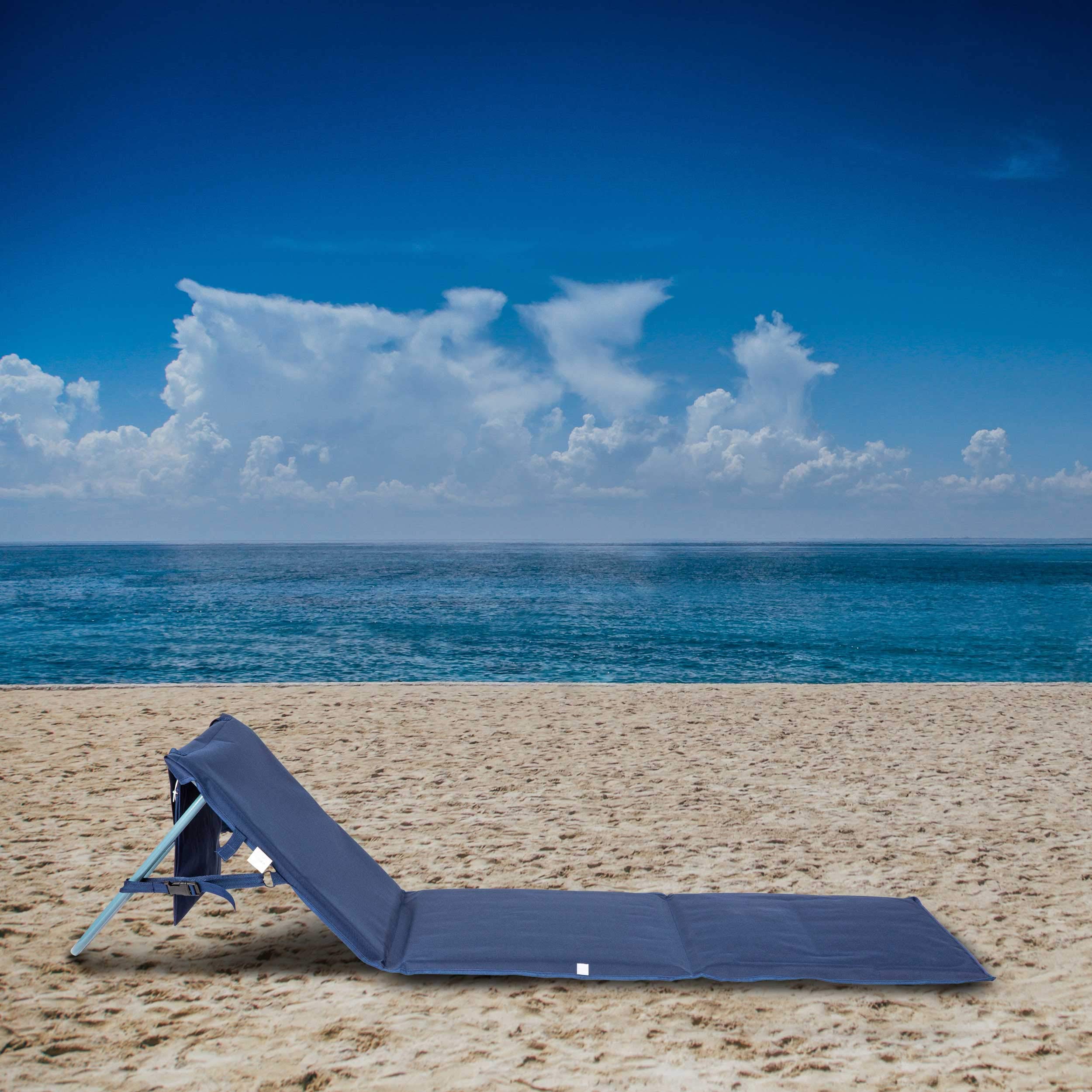 ONVAYA Premium Strandmatte 2cm gepolstert mit Rückenlehne | Strandliege faltbar | Strandmatratze | Sonnenmatte mit Tragegurt | 161 x 55 x 45 cm