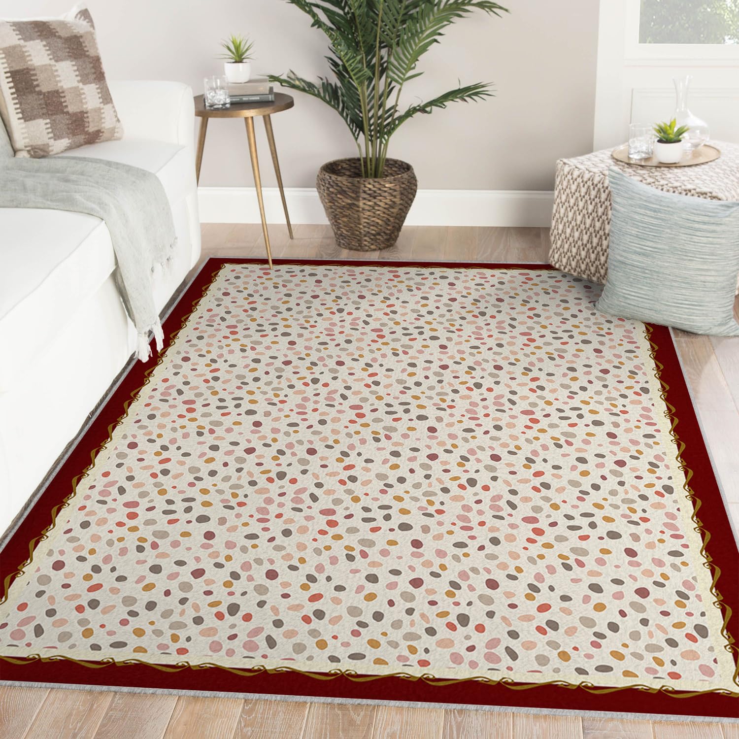 Kolorowy dywan w kropki 160 x 200 cm Boho można prać w pralce salon Cienki i uroczy mały dywanik do czytania
