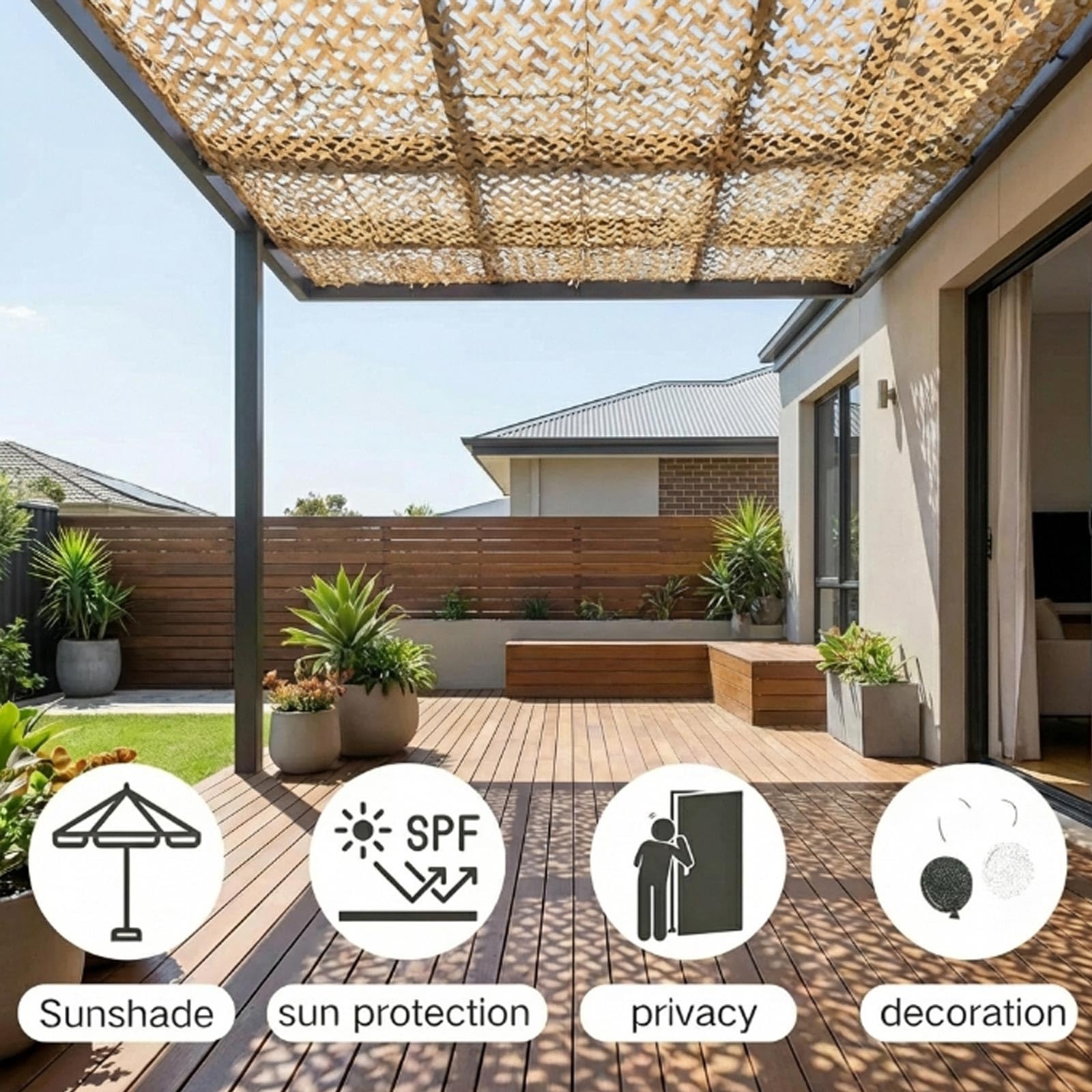 Red de Camuflaje Militar Reforzada Anti-UV Protección Solar Vela de Sombreado Terraza Pergola Jardín Caza Airsoft