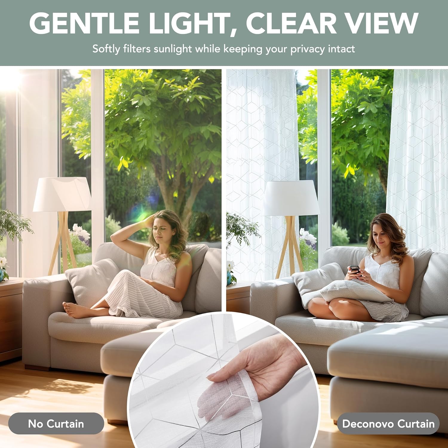 Deconovo Sheer Curtains 84 Inches Length, Light Filtering Curtain Drapes for Living Room, Silver Print Curtain Panels for Bedroom Kitchen, 52x84 Inch, Set of 2