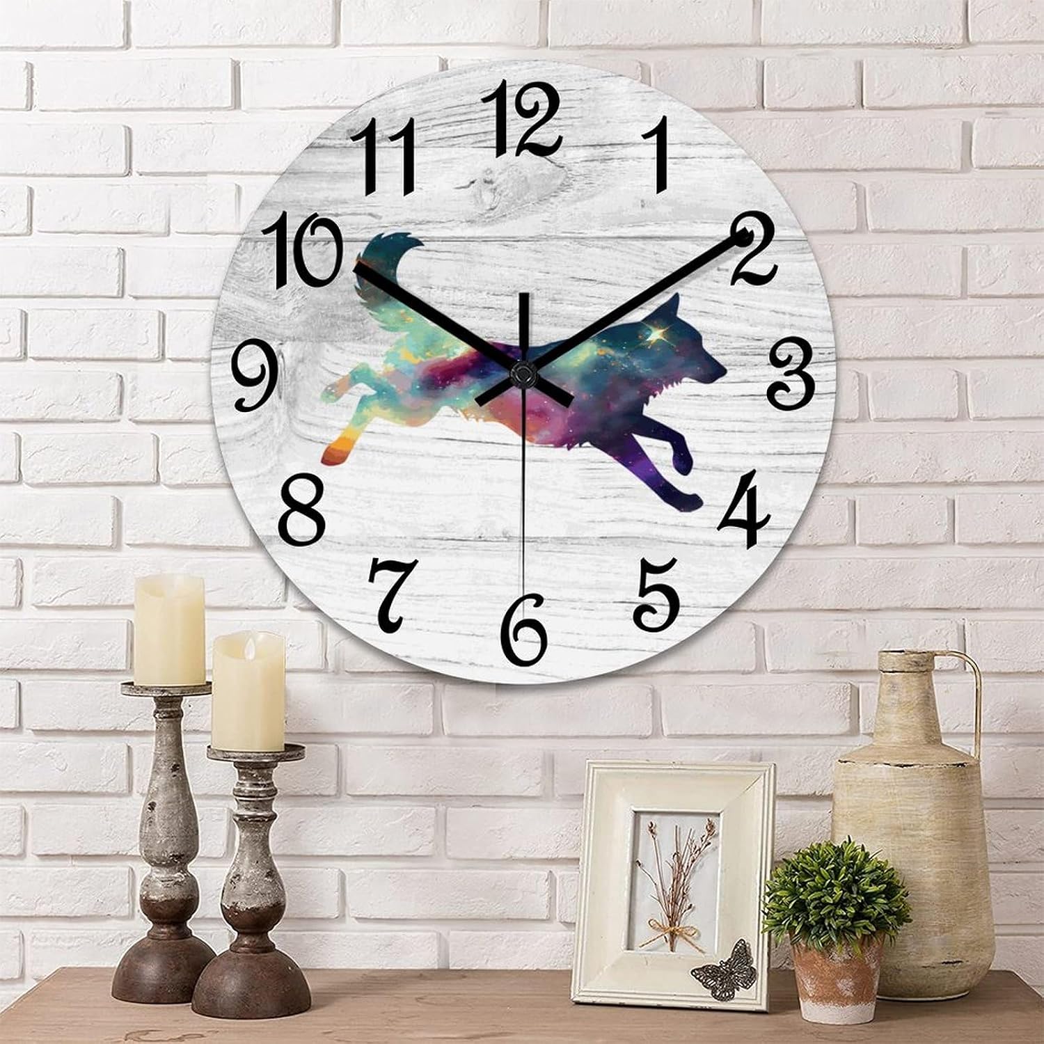 Husky Round Wall Clock Dog Lover Clock Wall Art Wood Clock Silent Non-Ticking Decorative Wall Clock for Living Room Bedroom Kitchen 15"
