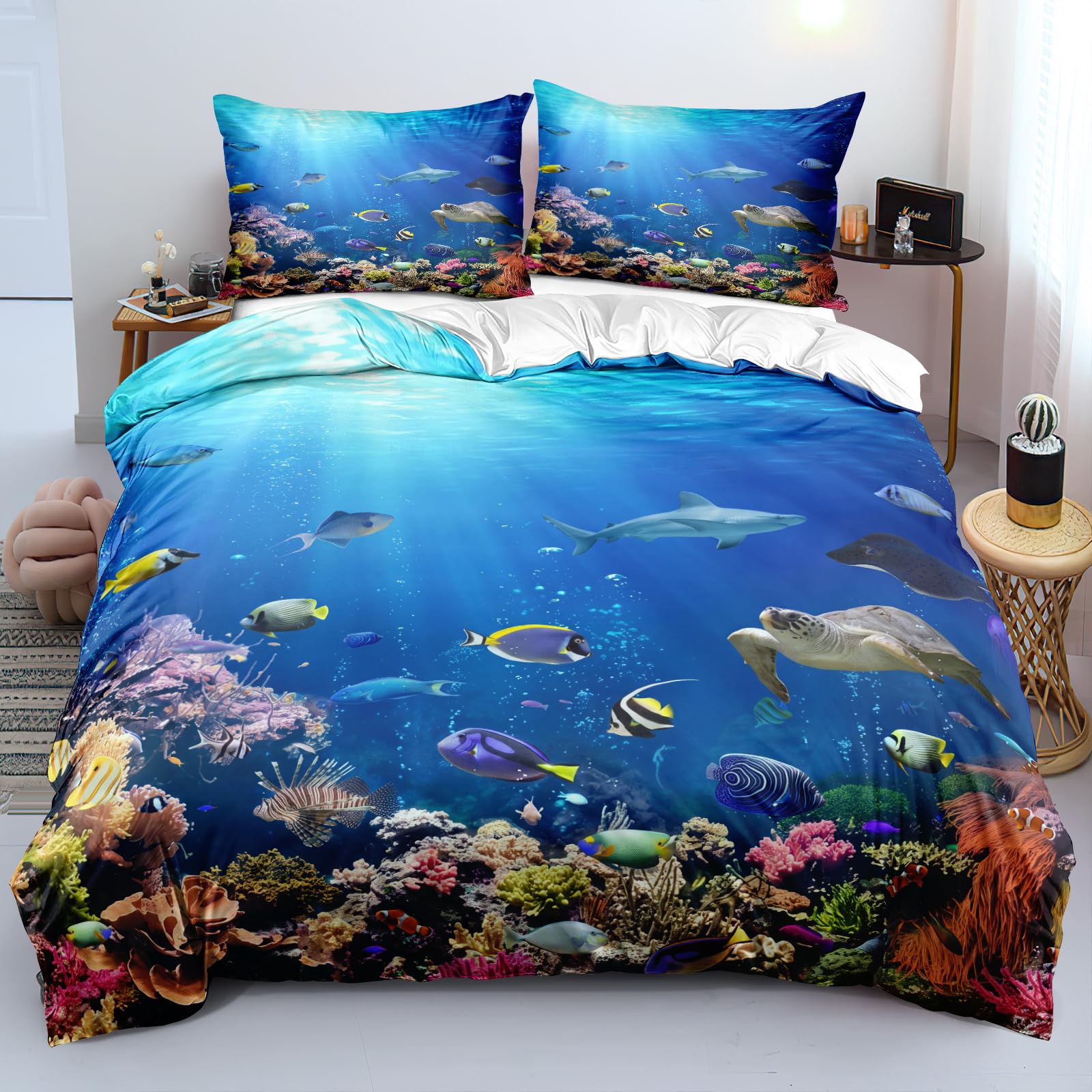 goodbath King Size Duvet Cover Sets,Ocean Bedding Set 2 Pillowcase