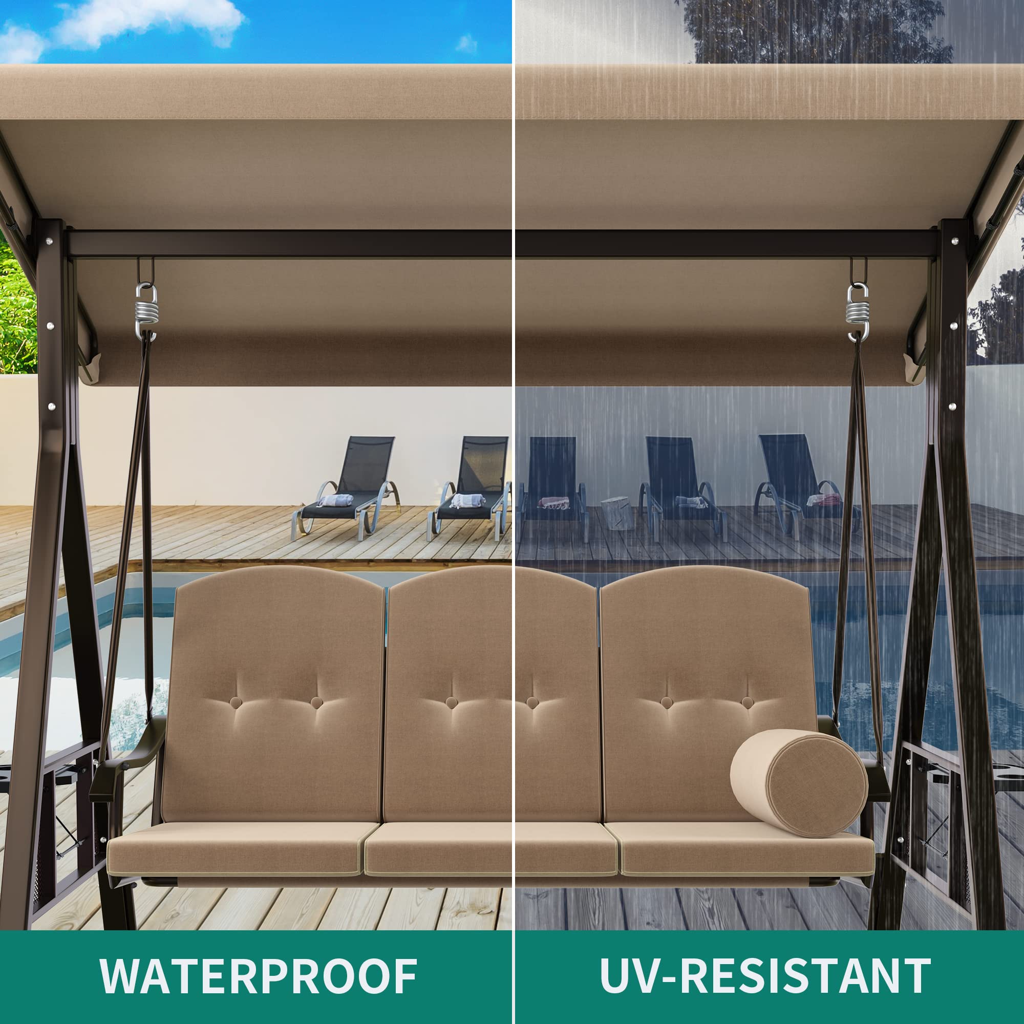 YITAHOME 3Seat Deluxe Porch Swing Outdoor Heavy Duty Patio Swing Chair