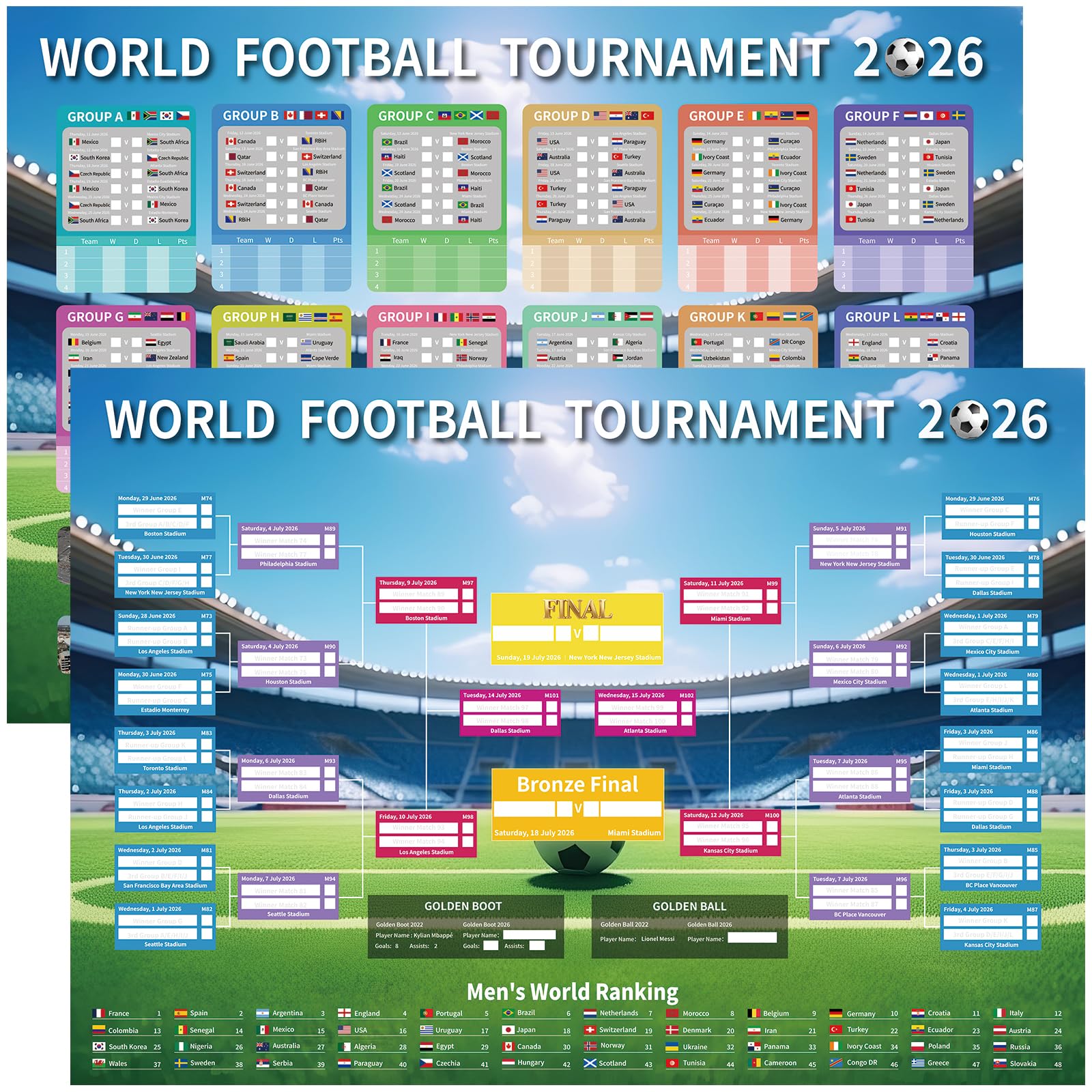 Tabellone da parete Mondiali calcio 2026 poster programma A2 60x42cm 23.6x16.5 pollici decorazioni feste regali