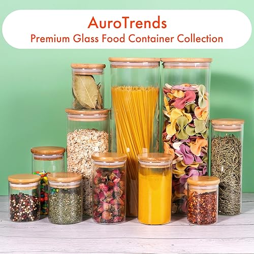Miniatura 7 de AuroTrends Recipientes de vidrio para almacenamiento de alimentos con tapas de bambú de 74.4 fl oz, paquete de 3 tarros altos de vidrio transparente