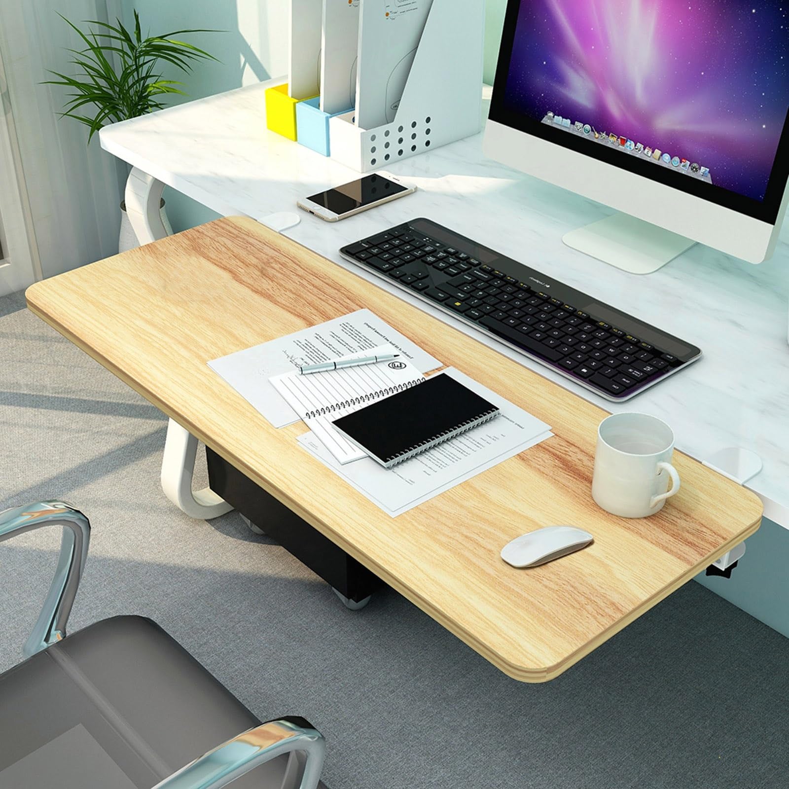 CVJdfhRE desk extender， 90° Foldable Keyboard Tray, Armrest Shelf, Support Elbow And Arm To Reduce Muscle Fatigue, Wooden Platforms(Wood 1,75x25cm(30x10Inch))