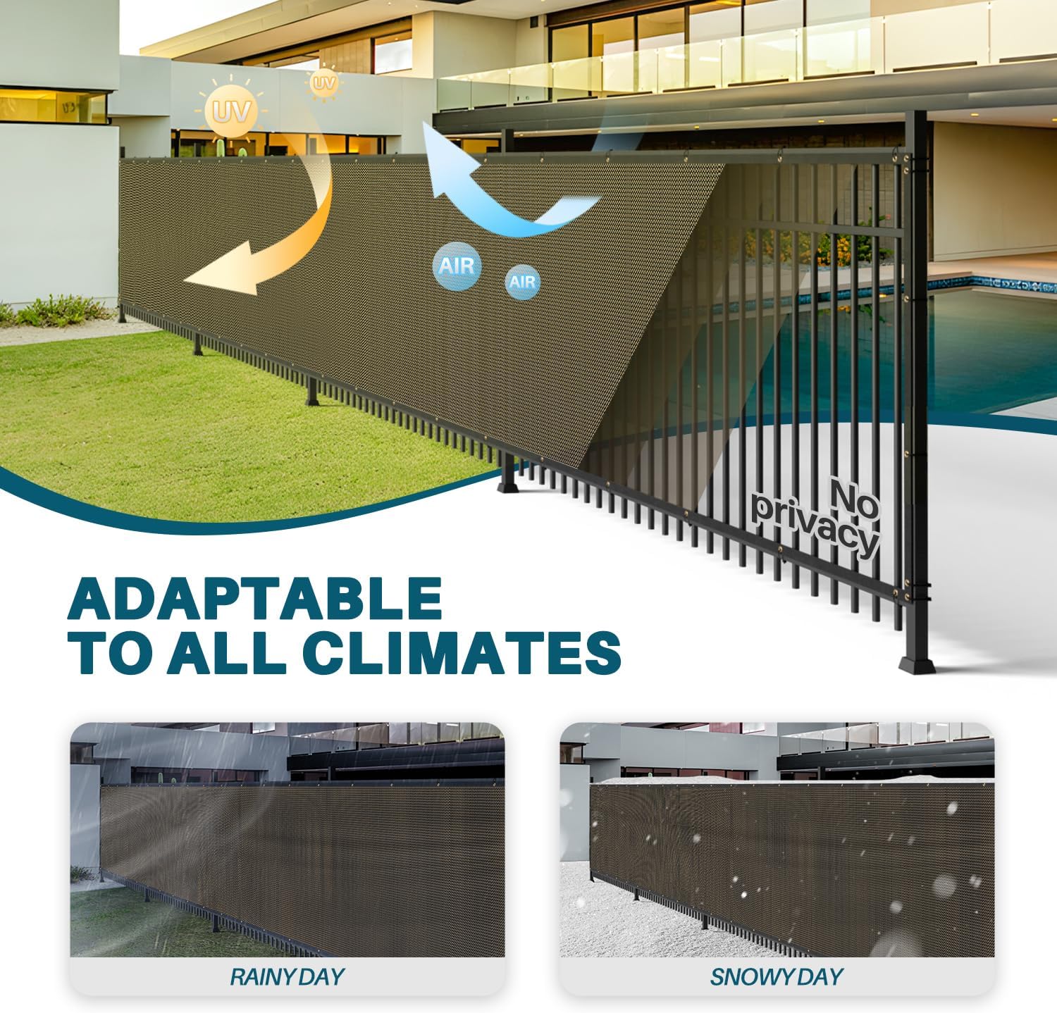 Coarbor 6' x 50' Fence Privacy Screen Heavy Duty Windscreen Fencing Mesh Shade Net Cover with Reinforced Bindings & Rustproof Grommets for Outdoor Patio, Balcony, Pool Deck, Brown