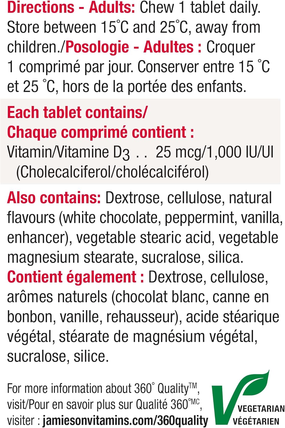 Jamieson Chewable Vitamin D3 1,000 IU White Chocolate Peppermint, Limited Time Offer, Seasonal, Supports Immune Health and Strong Bones. No Artificial Flavours or Colours, 60 Count, Proudly Canadian - Image 6