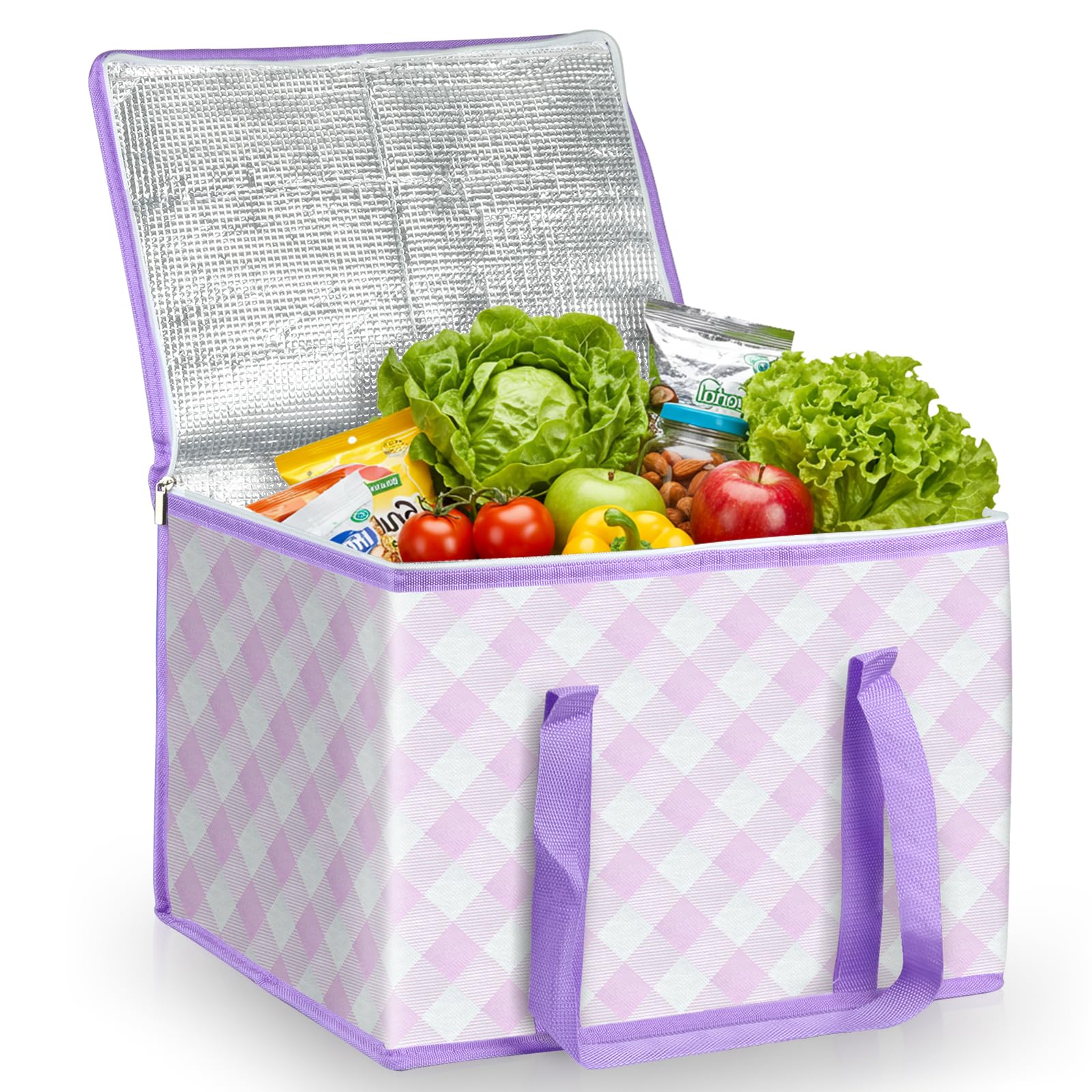 Borsa termica 40 l riutilizzabile pieghevole design classico a quadretti per picnic barbecue campeggio