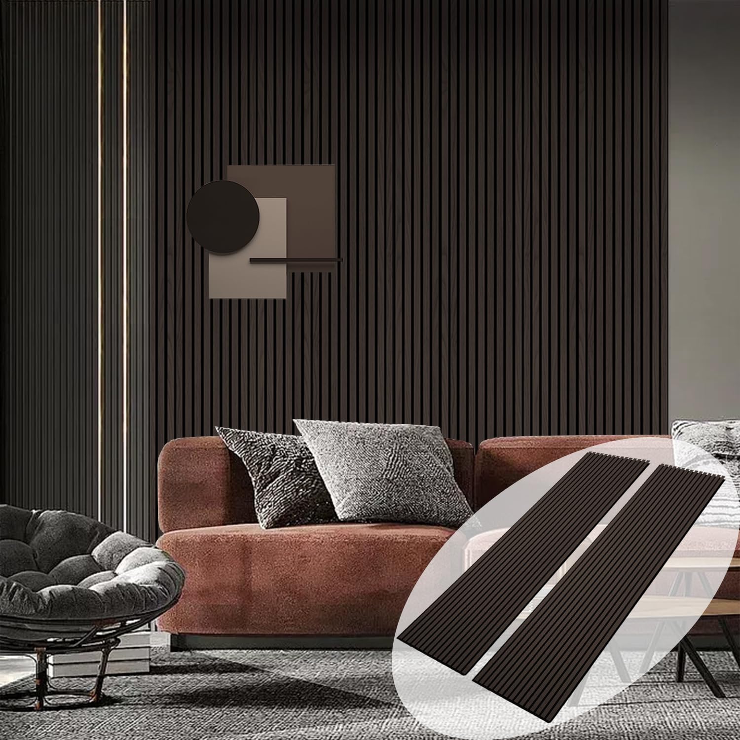 Wood Panels for Wall, Wood Slat Wall Panel - 2 Pack, Black Wood Slats for Wall, Natural Smoked Wood Veneer Accent Wall Panels, Acoustic Slat Wood Wall Panels - 12.6" W x 94.5" L