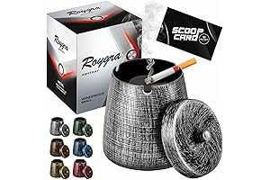 roygra Ashtray with Lid: Windproof, Smokeless, Metal Black Ashtray