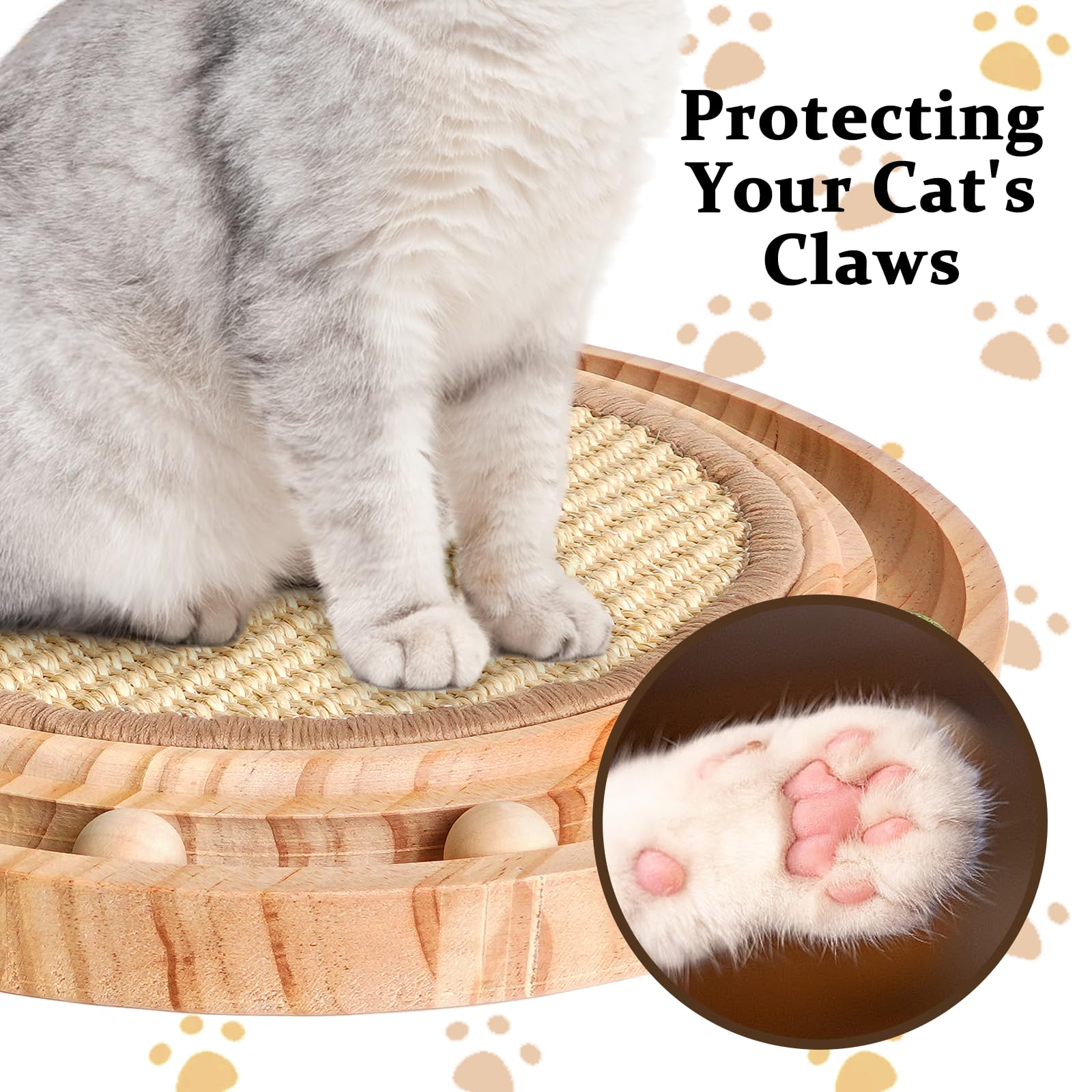 LURICO Griffoir en Sisal pour Chat, Jouet 2 en 1, 43x33x2.5 Cm Chat Griffoir Réutilisable, Chaise Longue avec 6 Petite Balle pour Tous Les Chats, Jouer, Se，Protège Les Tapis et Canapés