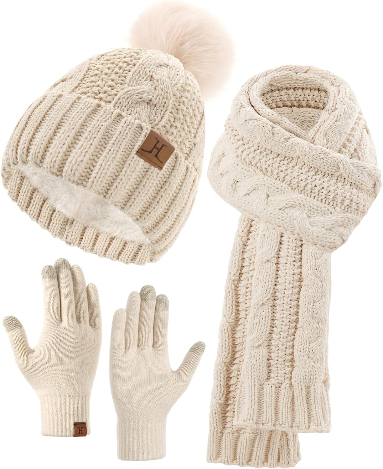Hat Scarf And Gloves Set For Women, Womens Beanie Hats Thermal Touchscreen Gloves Scarf Scarves, Winter Accessories Sets