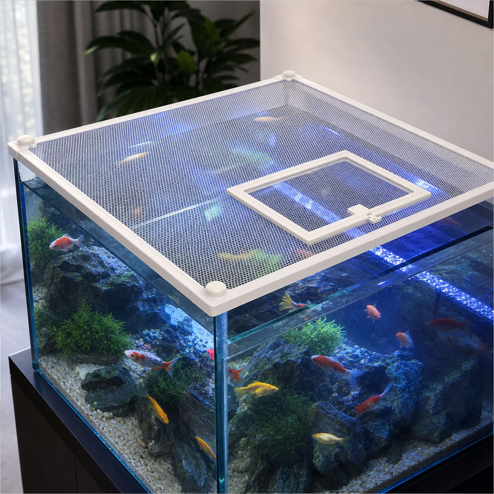 Tapas De Acuario,Red Magnética Anti-Salto para Acuario,Cubierta De Pantalla para Acuario,con Ventana pequeña de alimentación,Buena Ventilación,para Oficina Vestíbulo Tienda de Mascotas