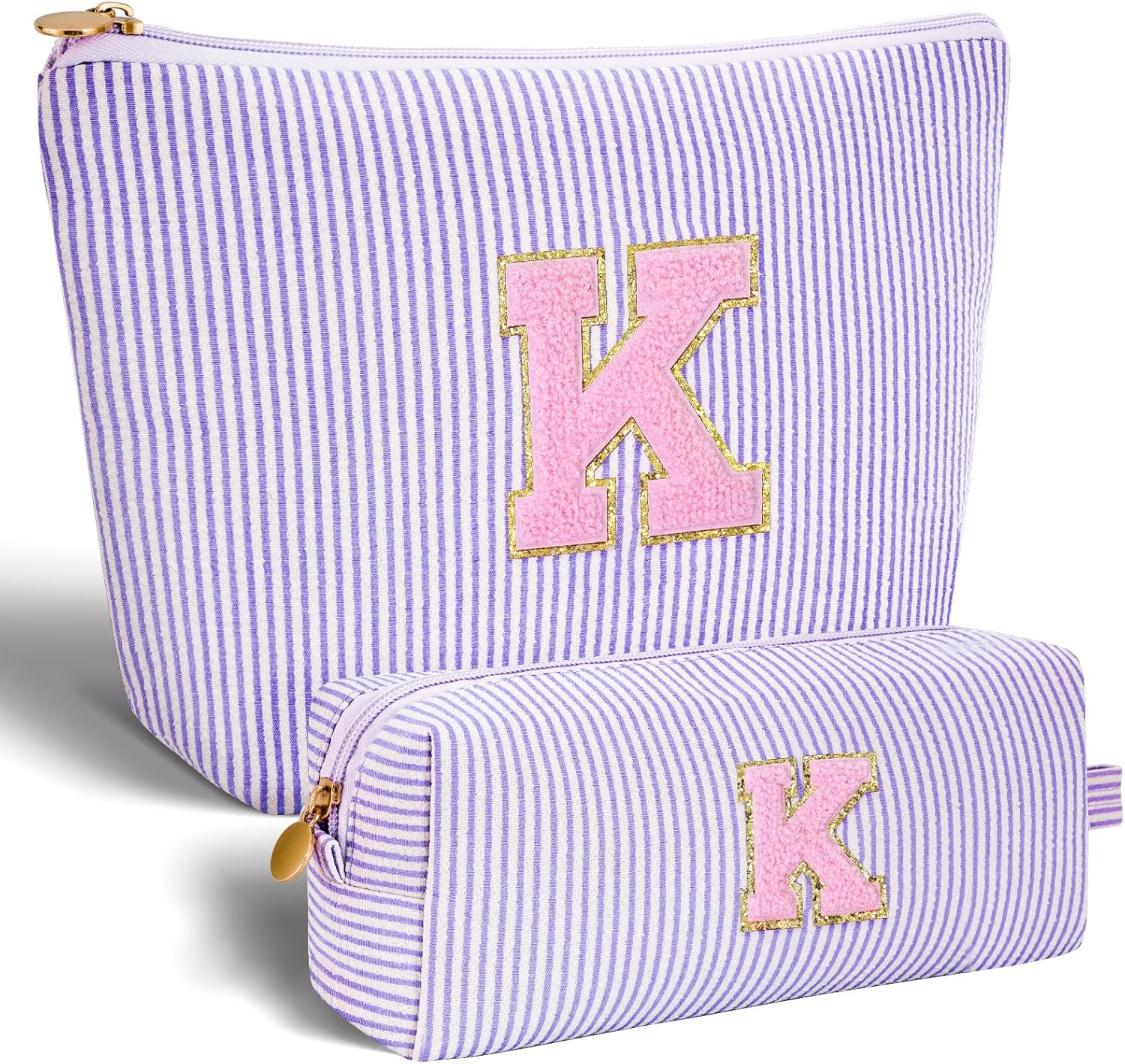 Monogrammed Gifts for Women - Cosmetic Bag for Teen,Initial Cute Makeup Bag Set for Women,Trendy Pouch for Niece Sister Friend Female Her,Birthday Gifts for Daughter - Lavender,K