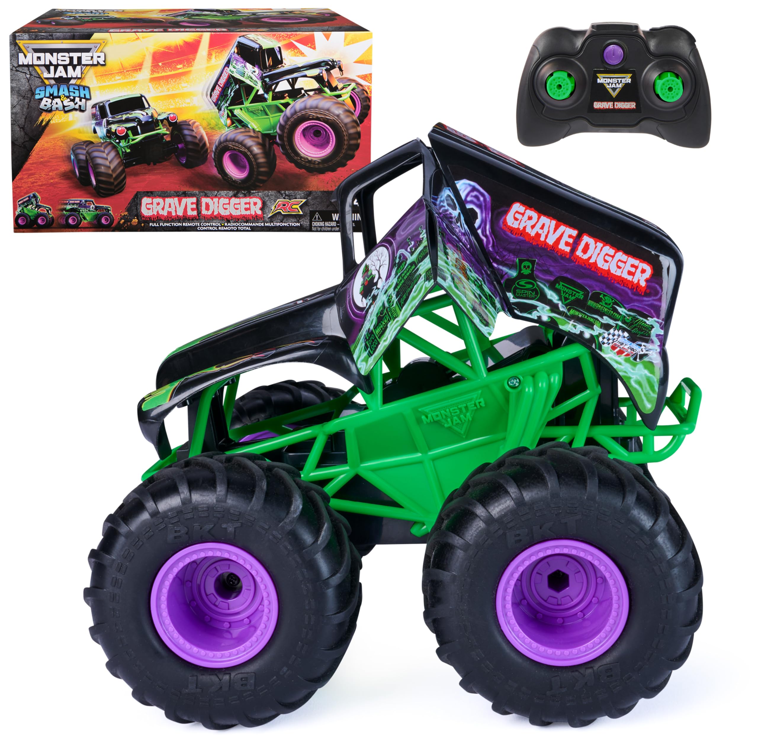 Monster Jam, Official Smash & Bash Grave Digger Remote Control Indoor & Outdoor Vehicle, 1:15 Scale Repairable Monster Truck, Kids Toys for Boy and Girls Ages 4 and up