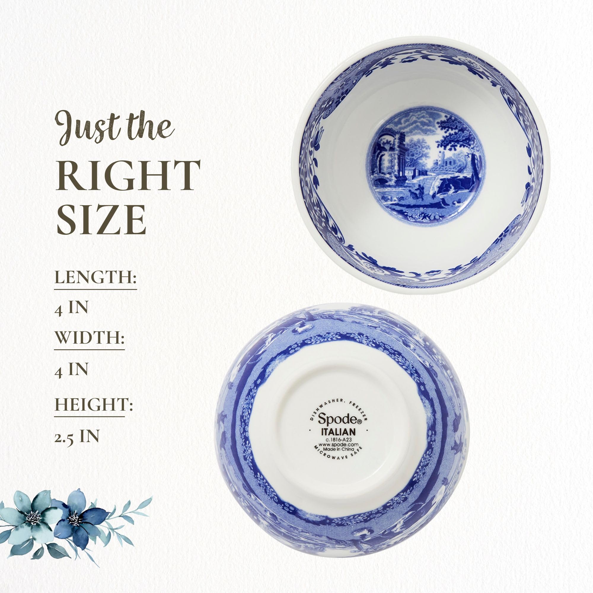 Spode Blaues italienisches Dip-Schüssel-Set mit 10,2 - 10,2 cm großen Porzellanschalen mit orientalischem Design, spülmaschinen- und mikrowellengeeignet, Geschirr für Dip, Beilagen, Vorspeisen