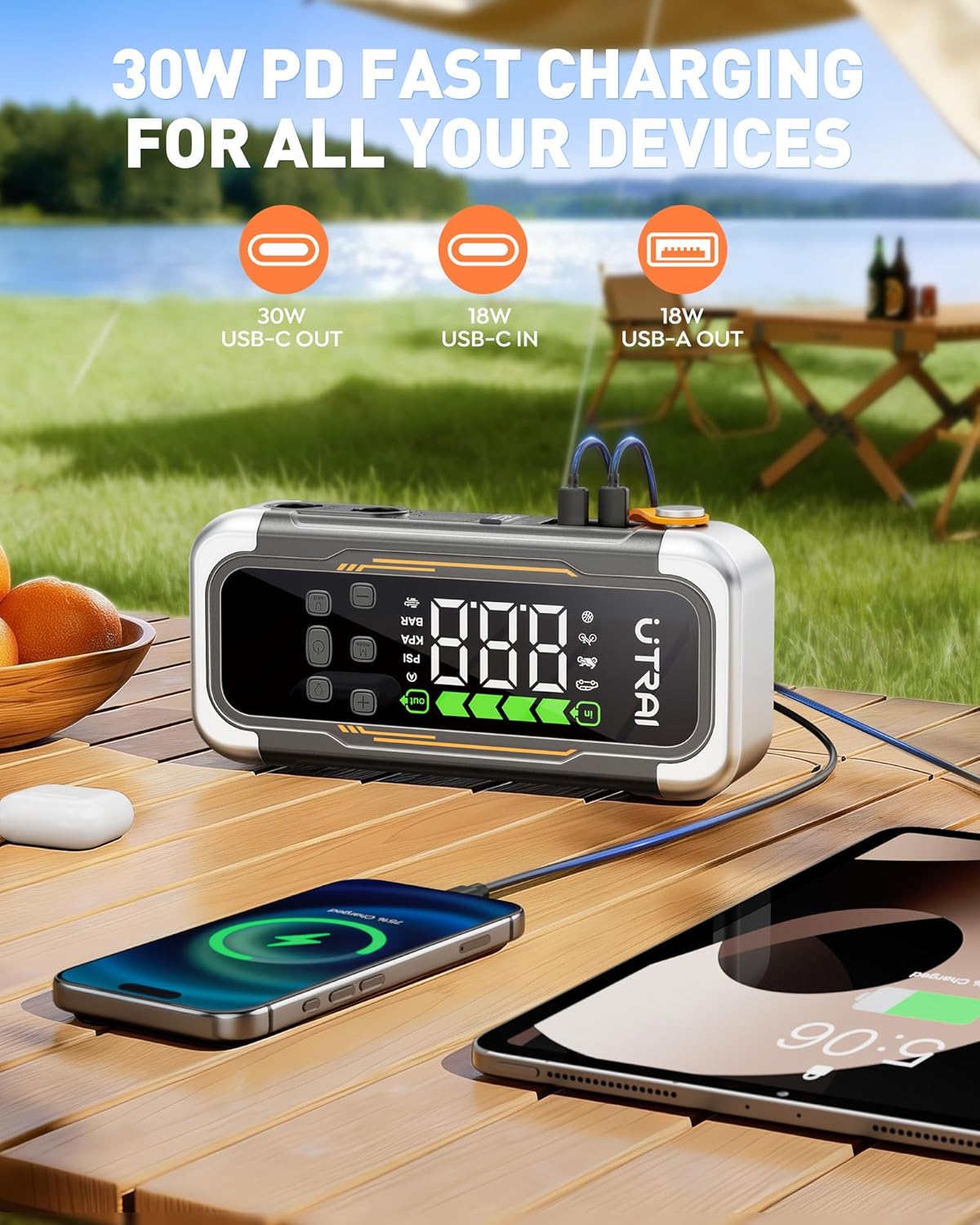 UTRAI Jump Starter with Air Compressor, 6000A Battery Jumper Starter Portable (All Gas & 10.0L Diesel) with 150PSI Tire Inflator & Air Blower, PD 30W Fast Charge, 12V Jump Box Jump Pack - Image 5