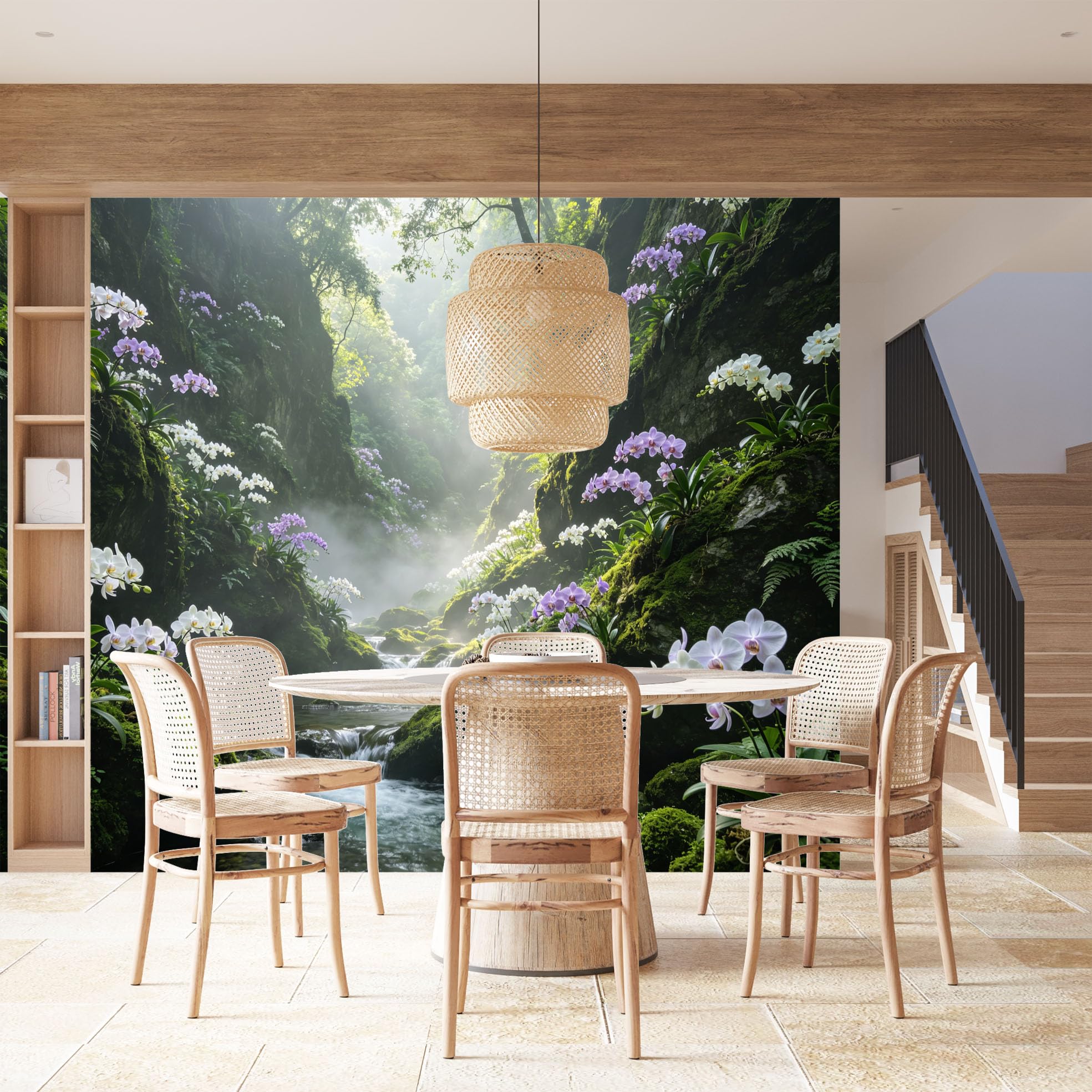 Carta Da Parati Carta Da Parati Murale Con Foresta Tropicale Cascata Giungla Orchidee E Fiori Effetto 3D Panoramico 200 × 140 Cm In Tessuto Non Tessuto Grande E Suggestivo Ideale Per Camera Da Lett