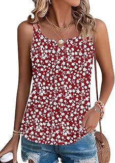 WNEEDU Tank Top Women's Summer Sleeveless Tops Spaghetti Straps Blouse Top Cami Shi…
