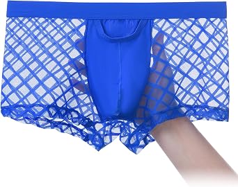Sexy Mens Underwear with Pouch Mesh Boxer Briefs See Through Trunks Open Fly Pack